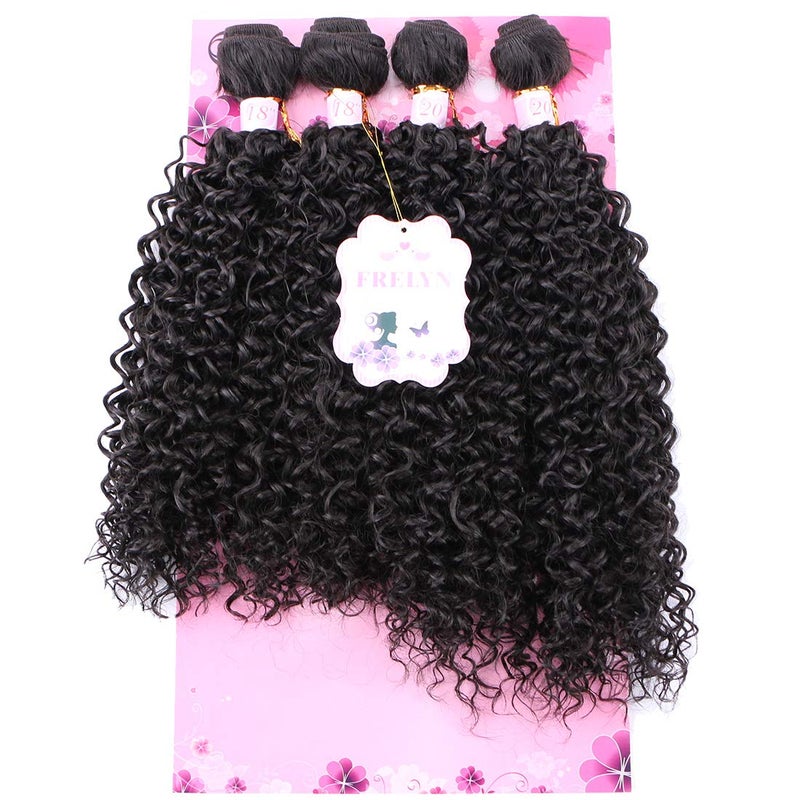 Frelyn Kinky Curly Bundles Synthetic Hair Weave Extensions 2# Dark Brown 18 18 20 20 Inches 4 PCS, As Soft As Human Hair Heat Resistant Natural Look - Image 1